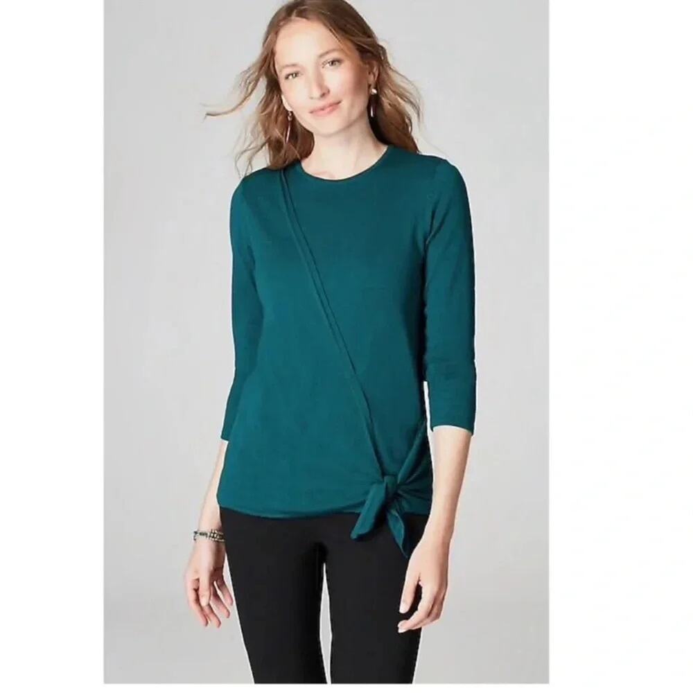 J Jill Womens Sweater Draped Side Tie lightweight wrap quiet luxury classic